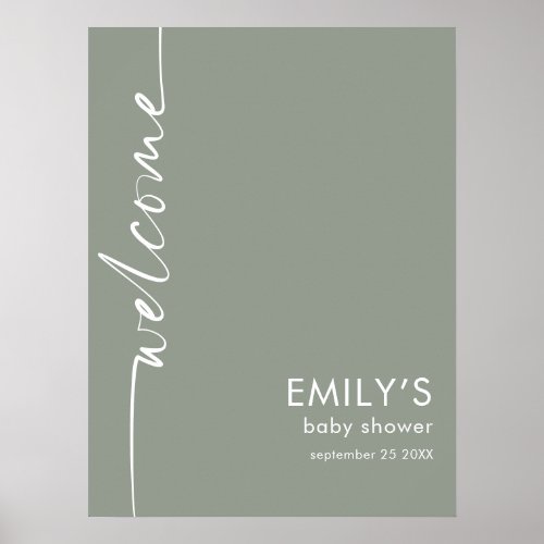Rotated Script Sage Green Welcome Baby Shower Poster