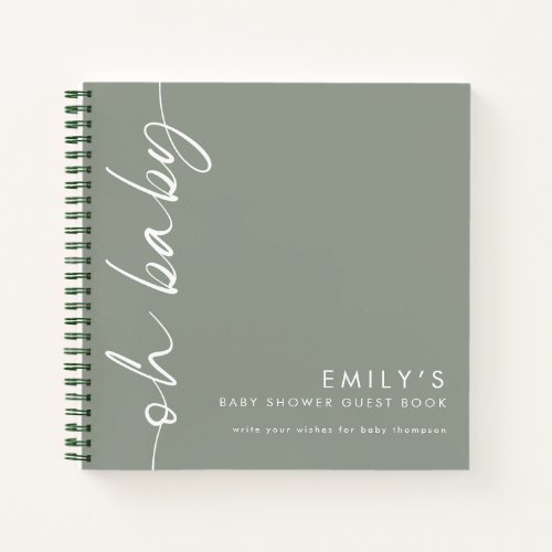Rotated Script Sage Oh Baby Shower Guest Book