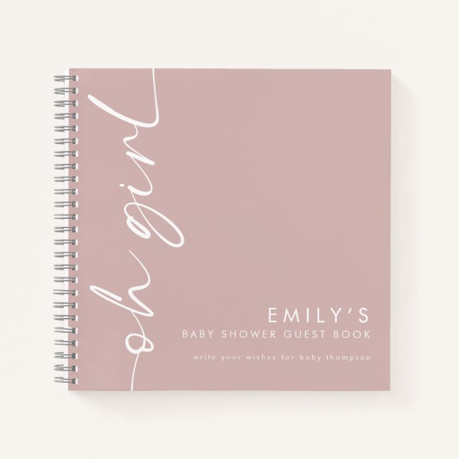 Rotated Script Sage Oh Girl Shower Guest Book (Front)