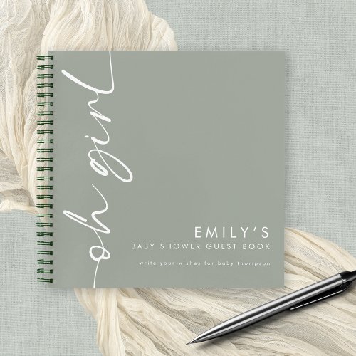 Rotated Script Sage Oh Girl Shower Guest Book