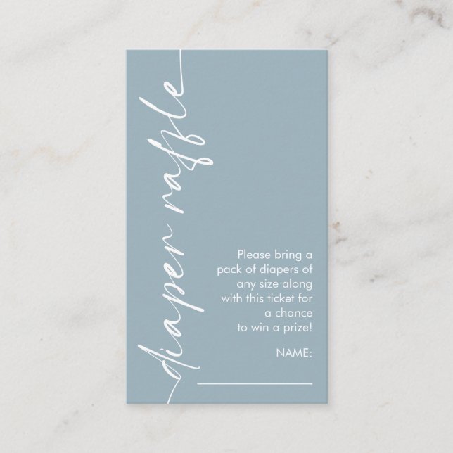 Rotated Text Dusty Blue Diaper Raffle Baby Shower Enclosure Card (Front)