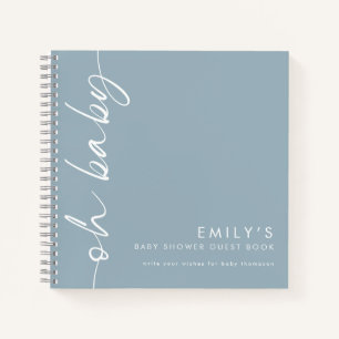 Rotated Text Dusty Blue Oh Baby Shower Guest Book