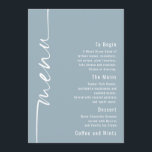 Rotated Text Dusty Blue Wedding Menu Card<br><div class="desc">Rotated Text Dusty Blue Wedding Menu Card Stylish set script is rotated to the left hand side, with all the details stylishly to the right with lots of white space for a contemporary feel. Easily personalise with your details. And change the color of text and background if you wish via...</div>