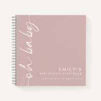 Rotated Text Dusty Rose Oh Baby Shower Guest Book
