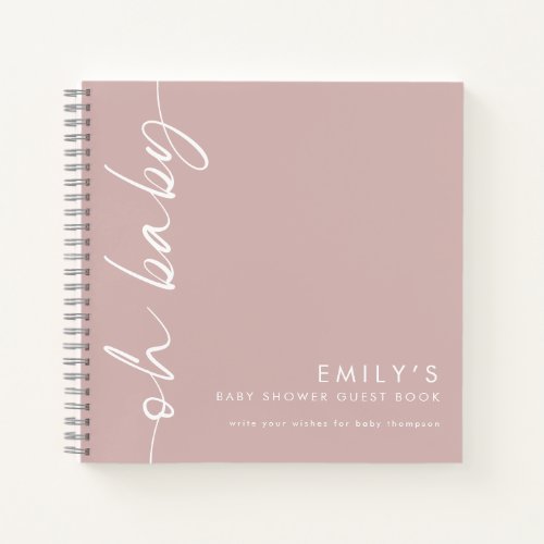 Rotated Text  Dusty Rose Oh Baby Shower Guest Book