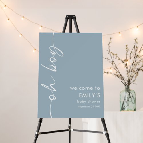 Rotated Text Oh Boy Dusty Blue Welcome Baby Shower Foam Board
