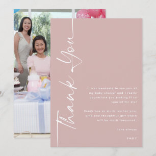 Rotated Text Photo Dusty Rose Baby Shower Thanks Card