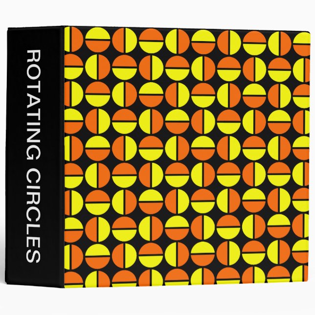 Rotating Circles (2in) Yellow & Orange on Black 3 Ring Binder (Front/Spine)