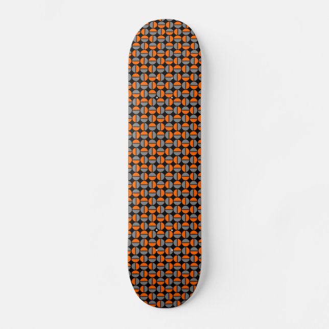 Rotating Circles - Orange and Gray on Black Skateboard (Front)