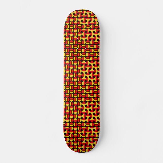 Rotating Circles - Red and Amber on Black Skateboard (Front)
