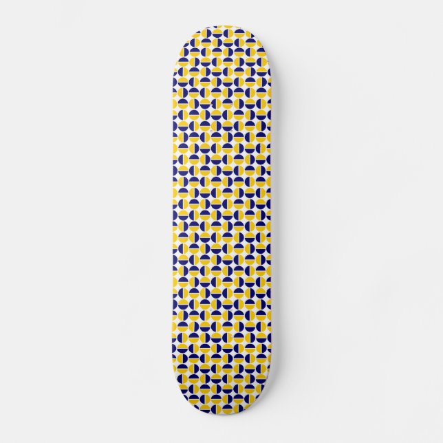 Rotating Circles - Yellow and Navy Skateboard Deck (Front)