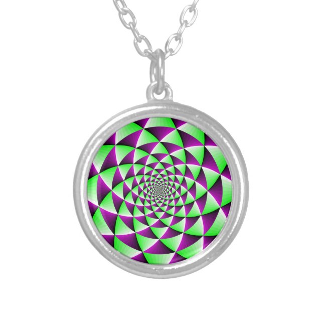 Rotating optical illusion effect silver plated necklace (Front)