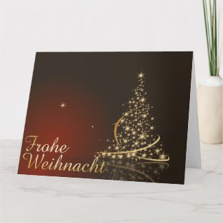 Rotes Weihnachtsmotiv mit goldenem Weihnachtsbaum Card