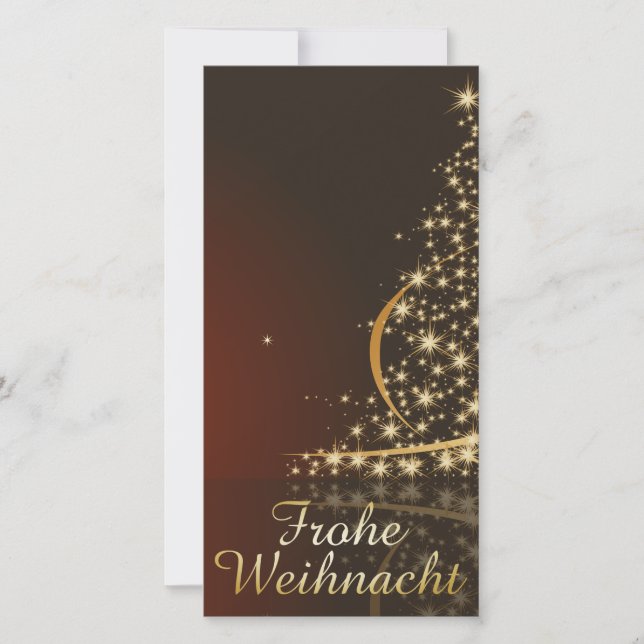 Rotes Weihnachtsmotiv mit goldenem Weihnachtsbaum Holiday Card (Front)