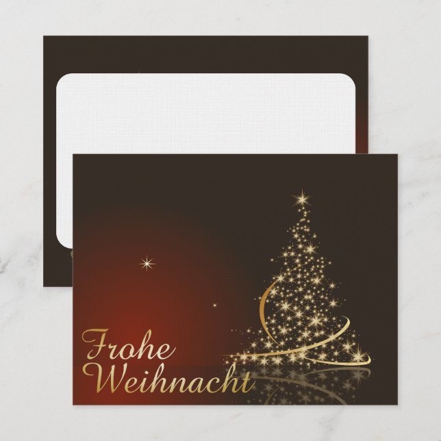 Rotes Weihnachtsmotiv mit goldenem Weihnachtsbaum Invitation (Front/Back)