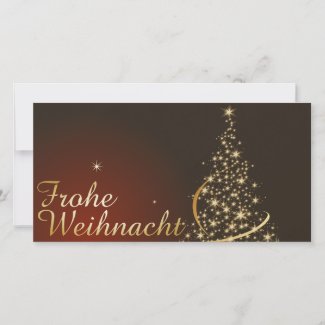Rotes Weihnachtsmotiv mit goldenem Weihnachtsbaum Thank You Card