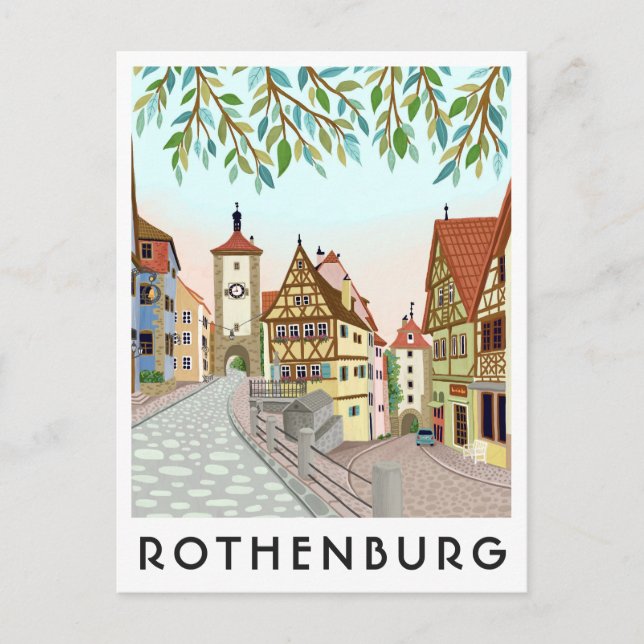 Rothenburg Germany Town View Travel Illustration Postcard (Front)