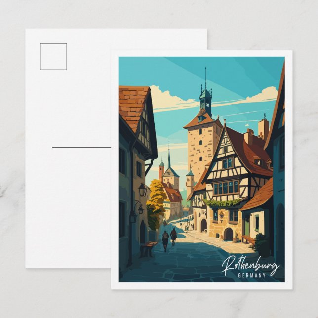 Rothenburg Germany vintage travel illustration Postcard (Front/Back)
