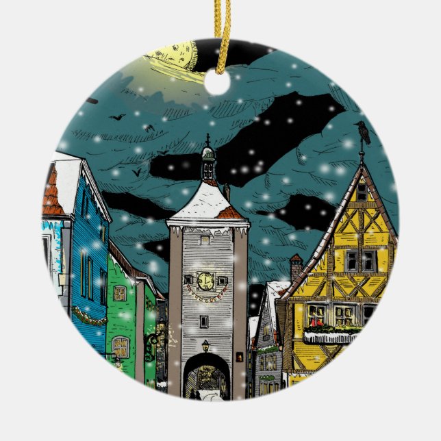 Rothenburg ob der Tauber Germany at Christmas Ceramic Ornament (Front)