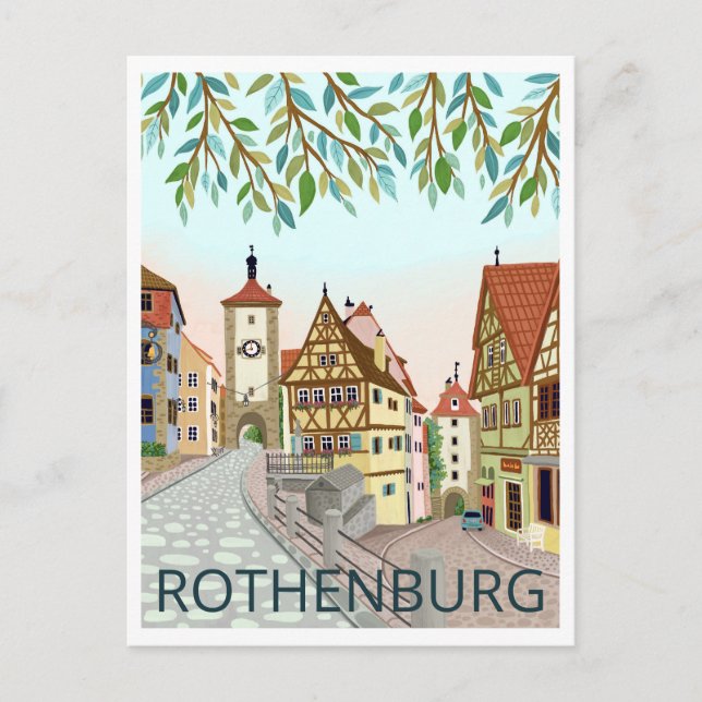Rothenburg Town View Travel Illustration Postcard (Front)