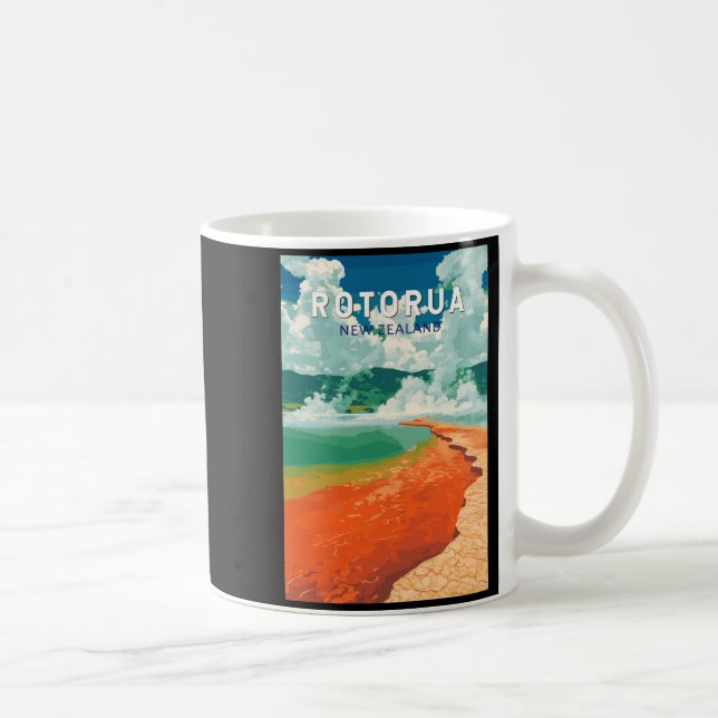Rotorua New Zealand Illustration Travel Art Retro  Coffee Mug (Right)