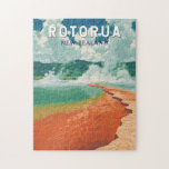 Rotorua New Zealand Illustration Travel Art Retro Jigsaw Puzzle<br><div class="desc">Rotorua retro vector travel design. Rotorua,  a geothermal wonderland in New Zealand’s North Island,  is famous for its bubbling mud pools,  erupting geysers,  and rich Māori culture.</div>