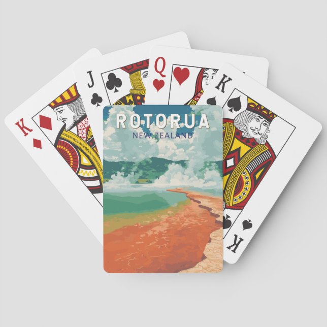 Rotorua New Zealand Illustration Travel Art Retro Poker Cards (Back)