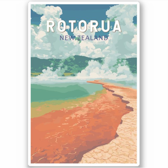 Rotorua New Zealand Illustration Travel Art Retro Sticker (Front)