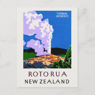 Rotorua New Zealand Vintage Poster 1930s Postcard