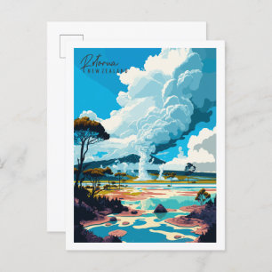 Rotorua New Zealand vintage travel illustration Postcard