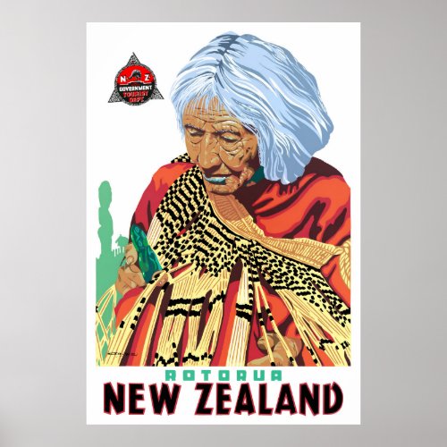 Rotorua New Zealand Vintage Travel Poster Restored