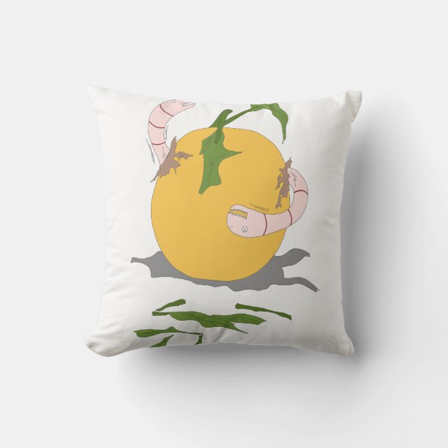 Rotten fruit with worms  throw pillow (Front)