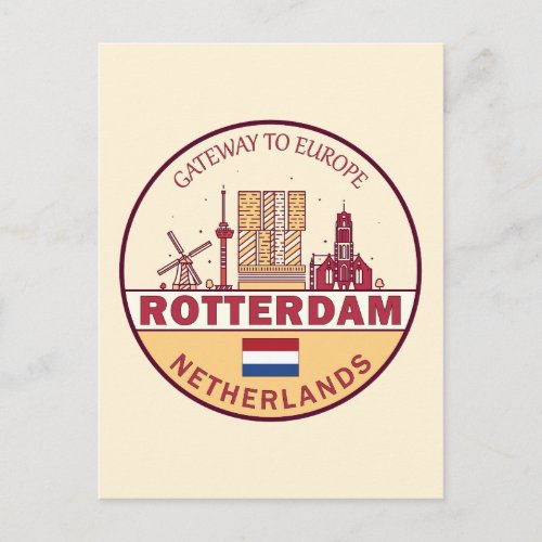 Rotterdam Netherlands City Skyline Emblem Postcard