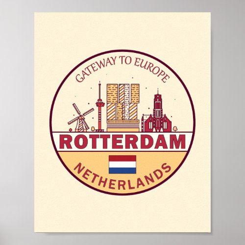 Rotterdam Netherlands City Skyline Emblem Poster