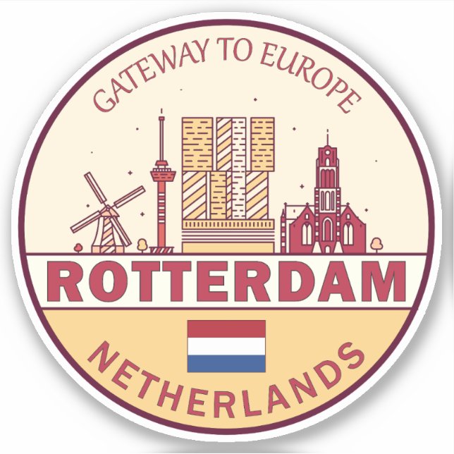 Rotterdam Netherlands City Skyline Emblem Sticker (Front)