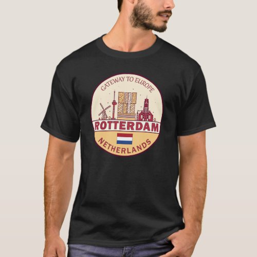Rotterdam Netherlands City Skyline Emblem T_Shirt