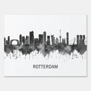 Rotterdam Netherlands Skyline BW Sign