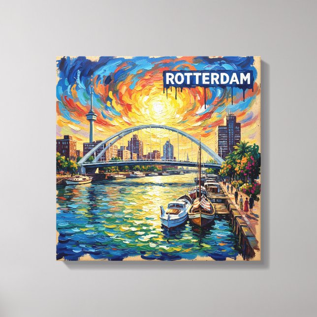 Rotterdam Skyline Harbor Glow Canvas Art (Front)