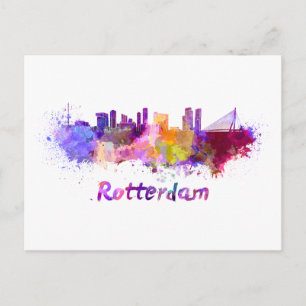 Rotterdam skyline in watercolor postcard