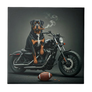 Rottie on a bike ceramic tile