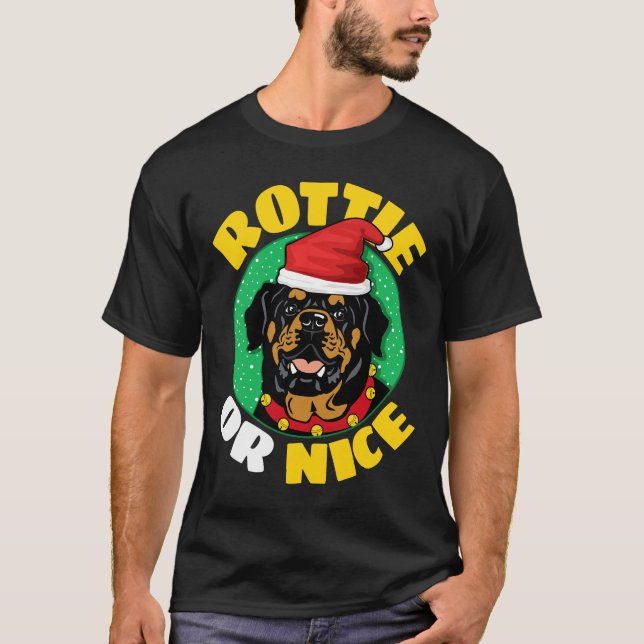 Rottie or Nice Rottweiler Christmas T-Shirt (Front)
