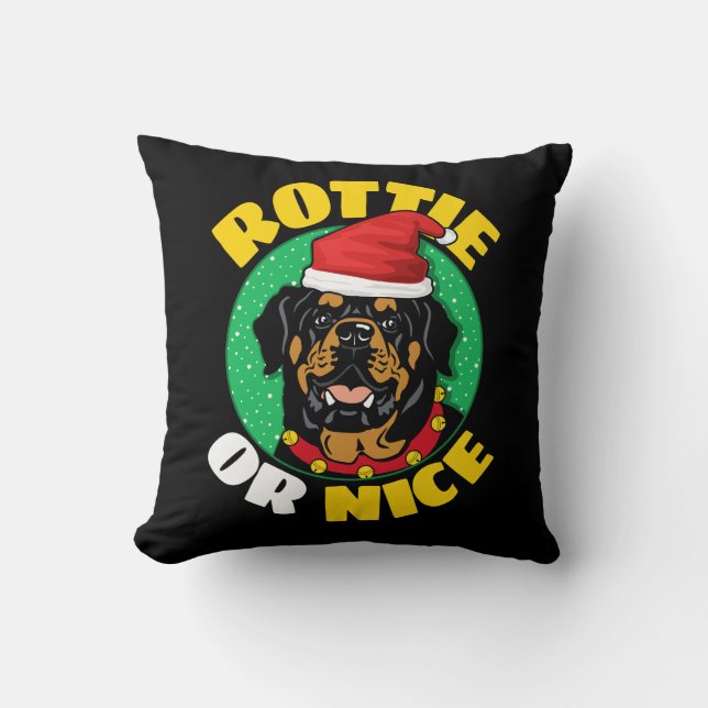 Rottie or Nice Rottweiler Christmas Throw Pillow (Front)