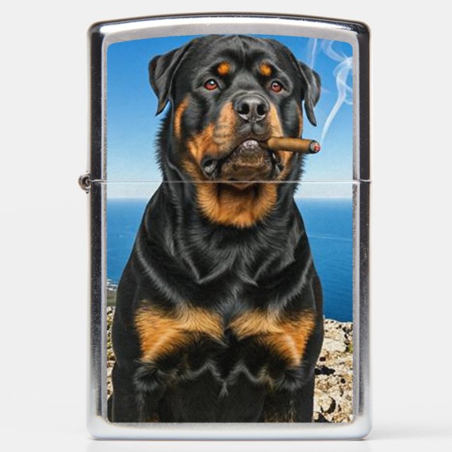 Rottie with a Cigar  Zippo Lighter (Front)