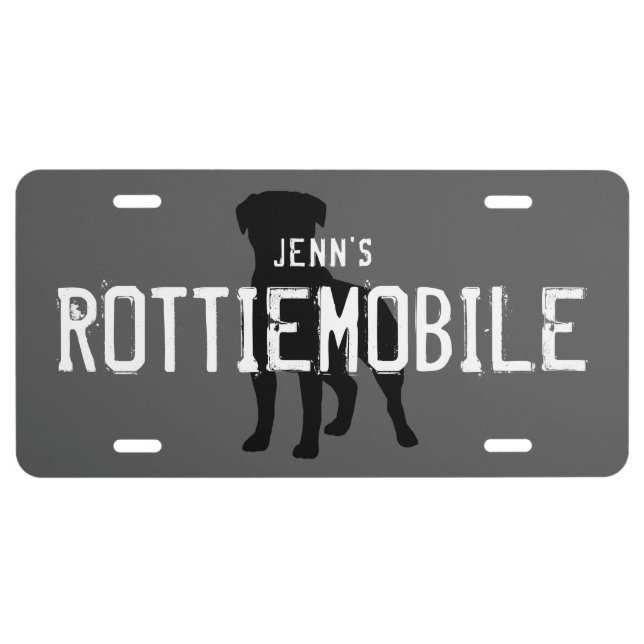 ROTTIEMOBILE Rottweiler Silhouette with Text License Plate (Front)