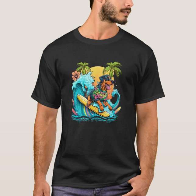 Rottweile Dogpng Surfing with Pineapple Pattern T-Shirt (Front)