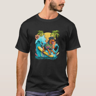 Rottweile Dogpng Surfing with Pineapple Pattern T-Shirt