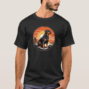 Rottweiler Against a Vintage Sunset Retro T-Shirt