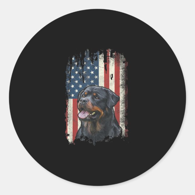 rottweiler american flag  usa patriotic dog lover classic round sticker (Front)