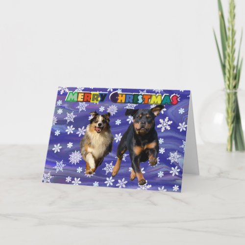 Rottweiler and collie dog christmas card