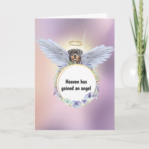 Rottweiler angel flower wreath dusky pink sky card